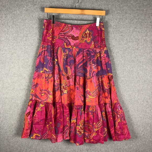 Lauren Ralph Lauren Dresses & Skirts - Vintage Lauren Ralph Lauren Linen Skirt Tiered Paisley Pink Size XS